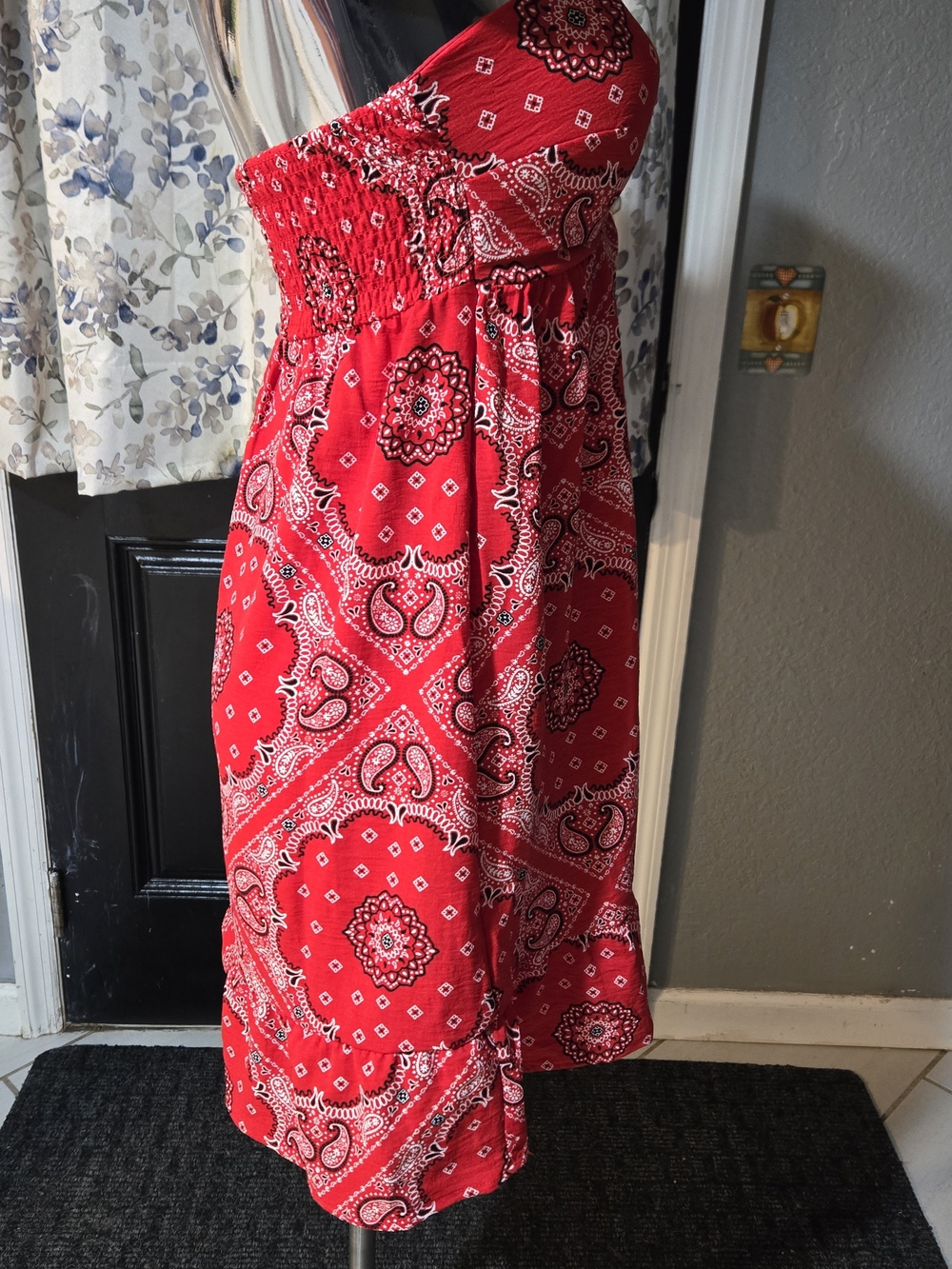 Derek Heart Red Bandana-Print Strapless Sundress